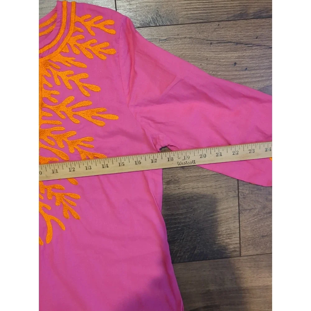 Gretchen Scott‎ Womens XS 3/4 Sleeve Coral The Reef Embroidered Tunic